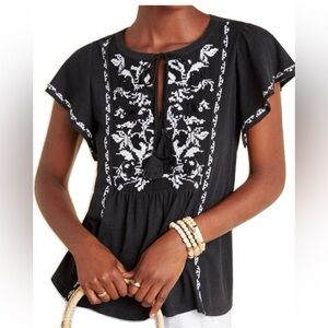 Anthropologie Embroidered Blouse Top